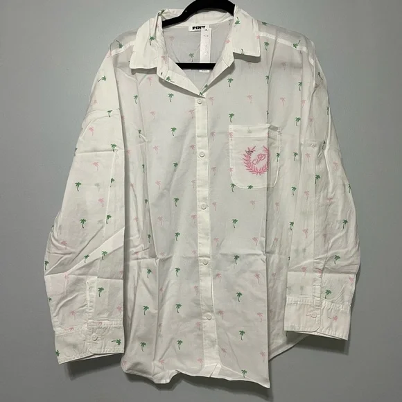 Victoria’s Secret cotton poplin oversized sleep shirt palm tree size medium NWT - Picture 2 of 5
